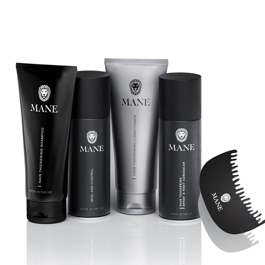 Mane Hair Thickening Spray Travel Pack (100ml Spray, Seal & Control, Shampoo, Conditioner + Hairline Enhancer)